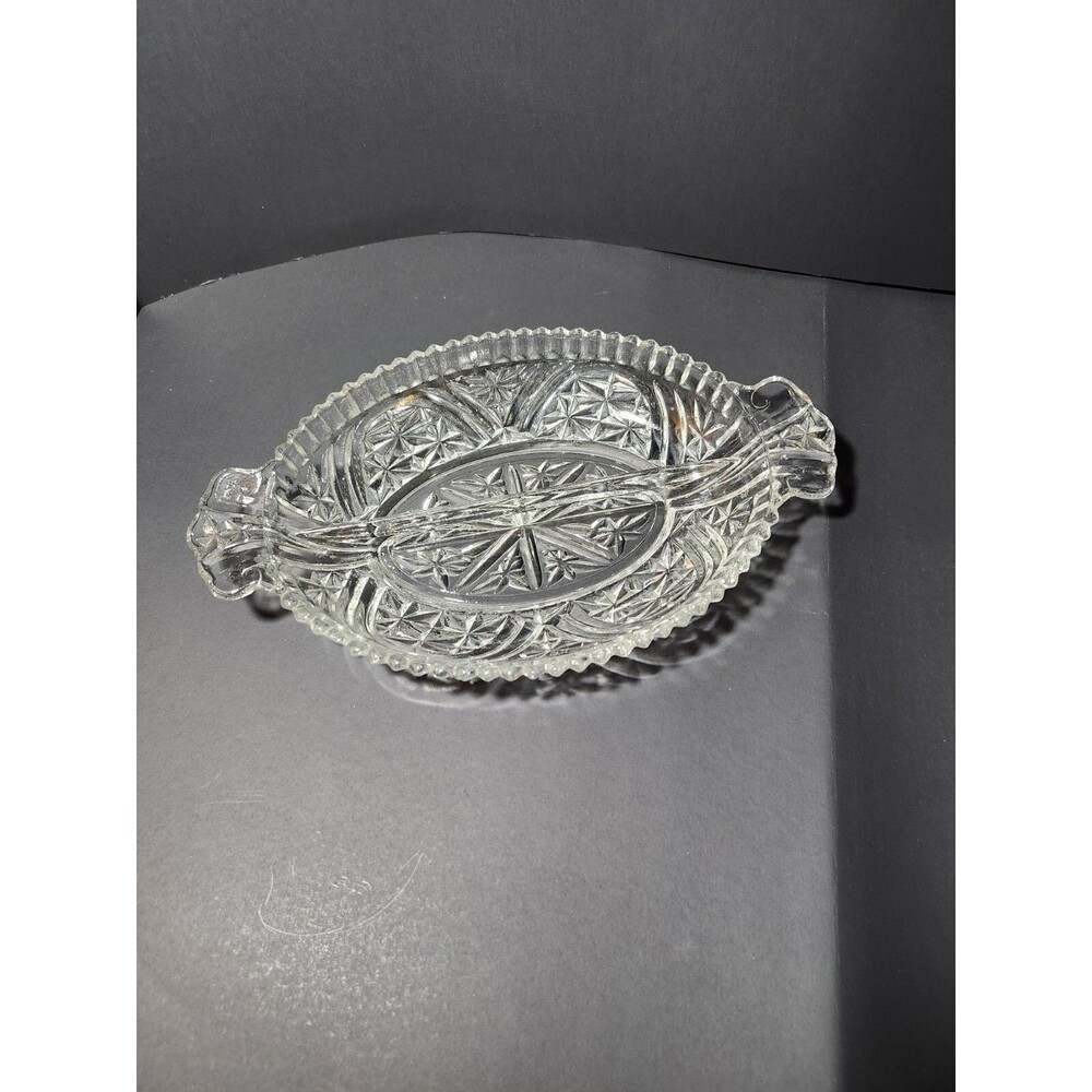 Vintage Anchor Hocking Clear CRYSTAL Stars and Bars Divided Relish Dish